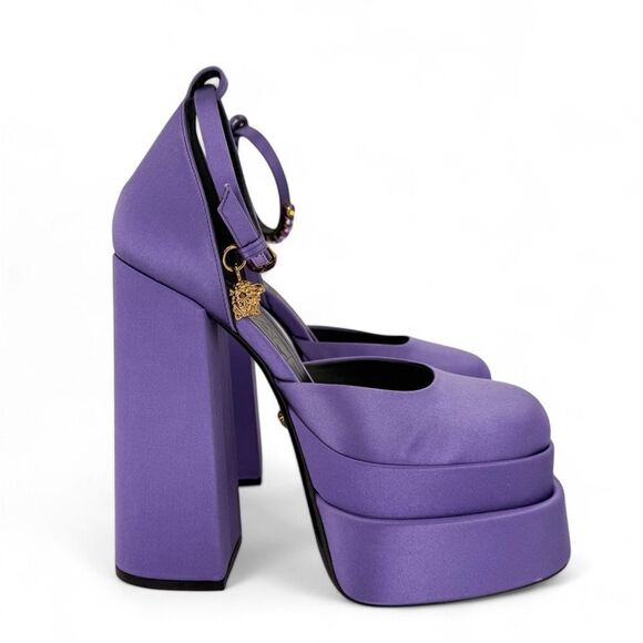 VERSACE Aevitas Purple Crystal-Embellished Platform Block Heel Pumps EU38 - Picture 5 of 12
